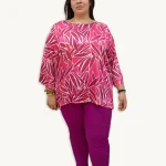 Blusa asimétrica hojas rosa fucsia - Talla 54