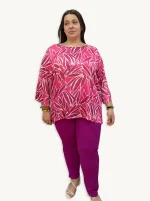 Blusa asimétrica hojas rosa fucsia - Talla 54