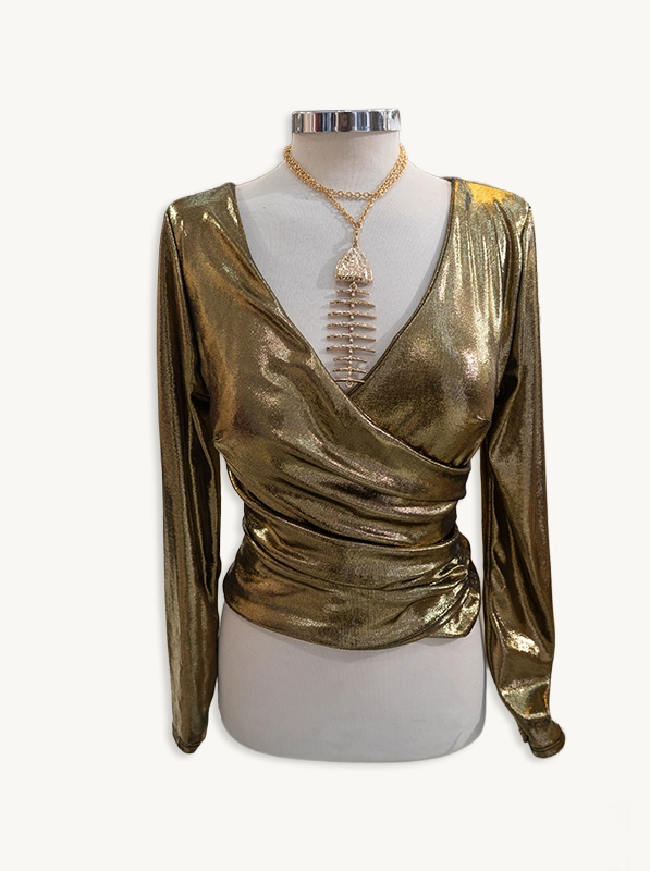 BLUSA NAVIDAD de fiesta dorada escote cruzado 1