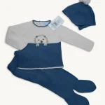 Conjunto Bebé Lana 3 Piezas Azul Crudo | Erizo | Tallas 0 a 12 Meses