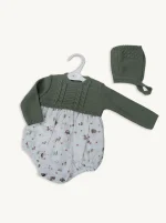 Conjunto Ranita Bebé Algodón y Lanita Punto Trenzado + Capota