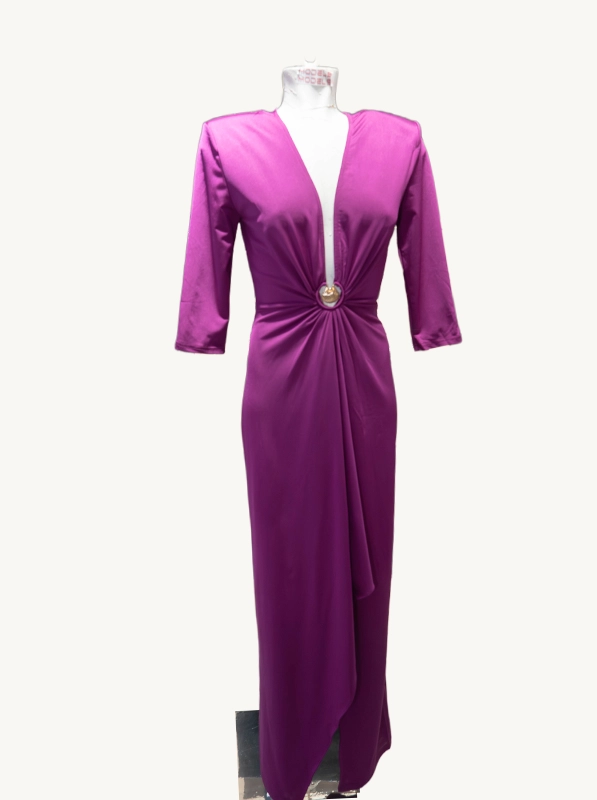 verstido de fiesta navidad escote v rosa fuxia