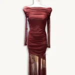 vestido de fiesta navidad trasparencias grana