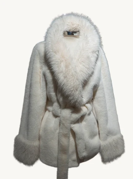 Abrigo de Pelo Elegante con Cuello de Solapa y Cinturón