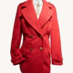 Abrigo Largo Rojo Labrado | Estilo Elegante | Botones Dorados