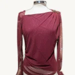 Blusa de Fiesta Burdeos con Drapeado y Brillo