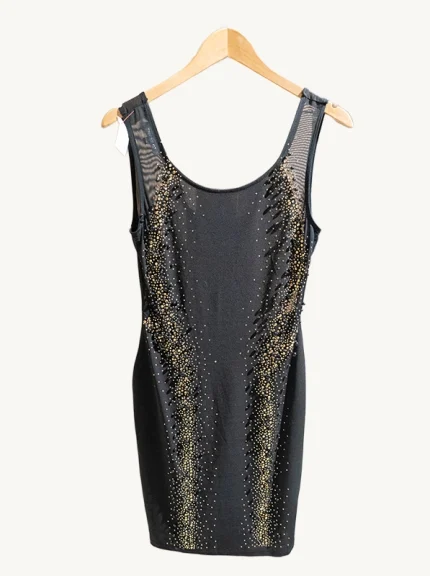 Vestido de fiesta negro detalles dorados