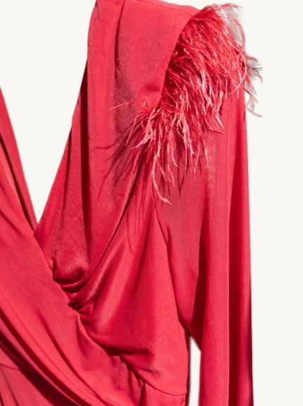 Vestido de fiesta rojo midi detalle