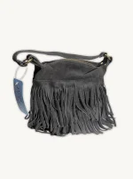 bolso pequeño antelina flecos gris