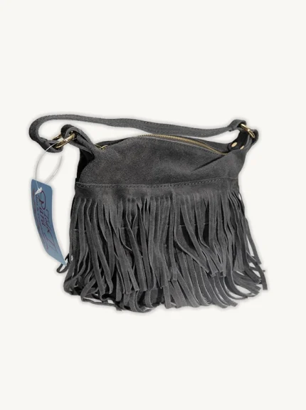 bolso pequeño antelina flecos gris