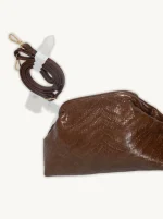 Bolso de Brillo Pequeño - Clutch Negro y Marrón con Correa - Imagen 2