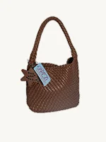 Bolso Mediano Trenzado Gris Plomo y Marrón - Imagen 3