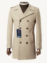 Abrigo de hombre largo cruzado beige