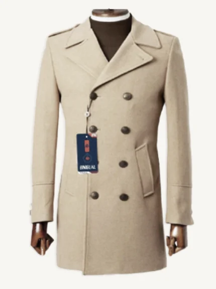Abrigo de hombre largo cruzado beige