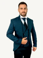 Traje de boda novio jacquard CRISTOFER azul marino o verde botella - Imagen 2