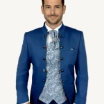 traje de boda novio boston azul satén