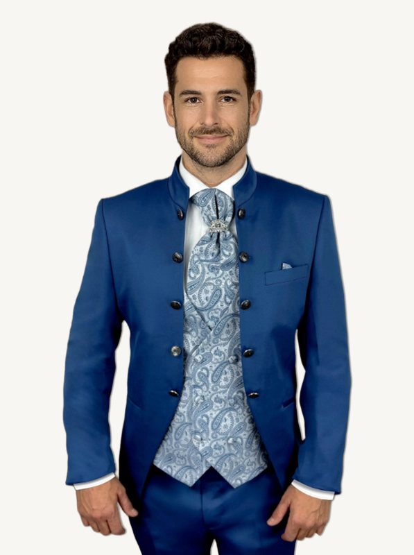 traje de boda novio boston azul satén
