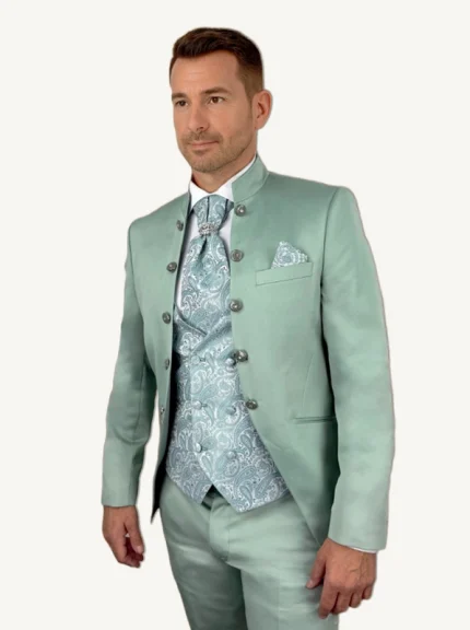 traje de boda novio boston verde satén