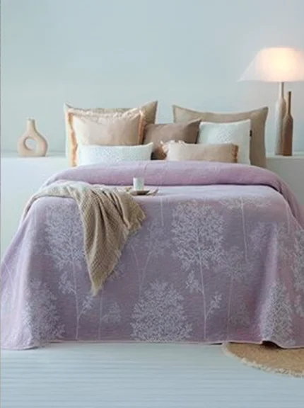 Colcha de verano piqué reversible floral malva 1