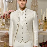 Traje de novio Gary blanco y beige elegante