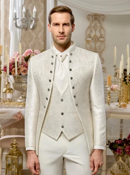 Traje de novio Gary blanco y beige elegante