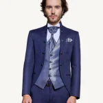 Traje de novio Walas azul elegante con chaleco