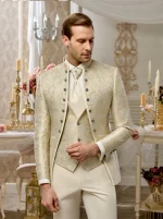 Traje de novio Gary blanco y beige elegante - Imagen 2